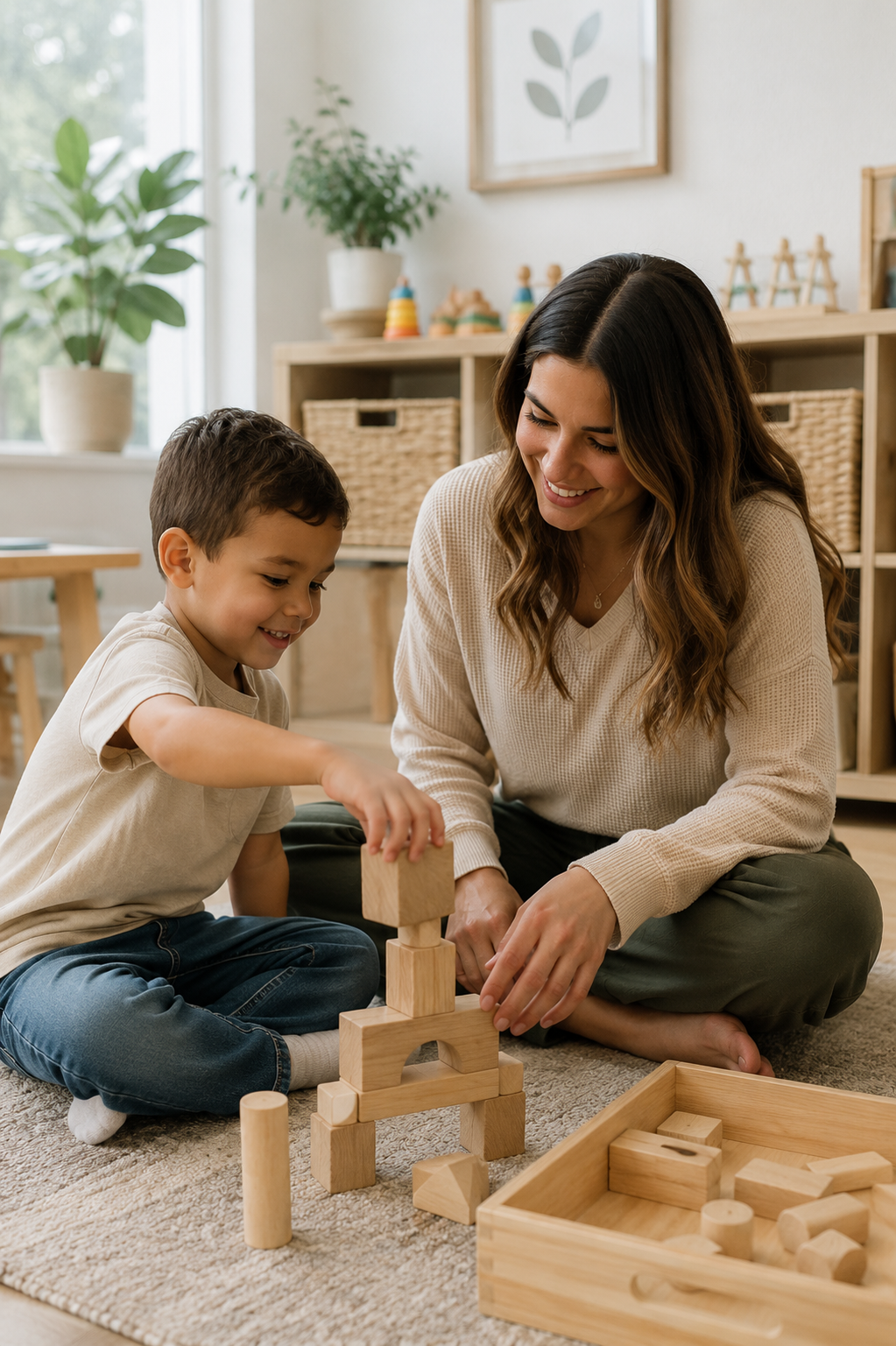 Behavior Technician providing one on one ABA therapy with a child during a play based session at ABA Your Way.